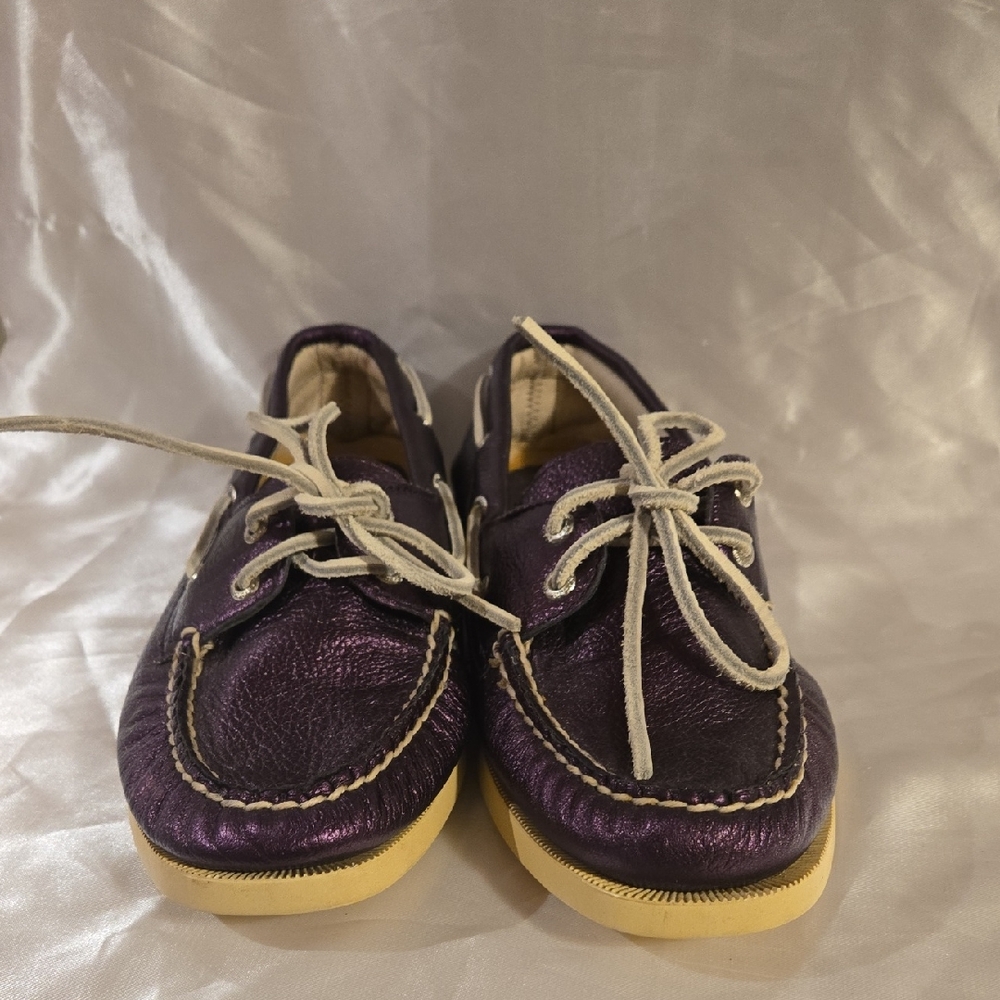 Sperry Metallic Purple Boat Shoes with Cream Laces